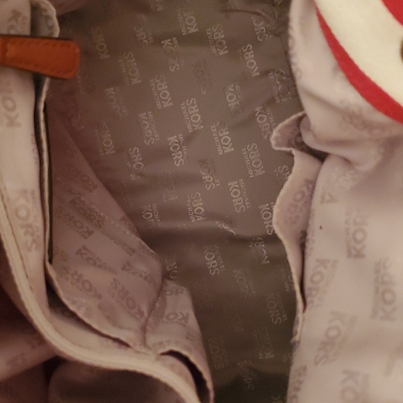 Michael Kors Gansevort canvas Purse Tote Striped red white - Picture 5 of 11